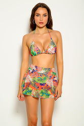 Red Floral Print Cheeky Three Piece Swimsuit Areous
